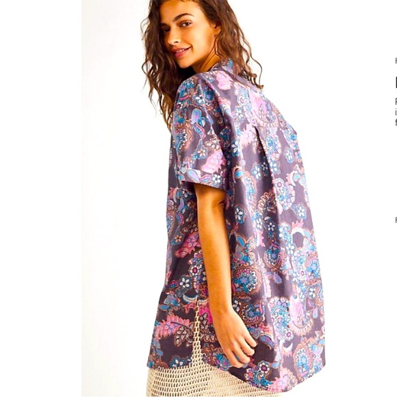 We The Free People Poolside Boyfriend Paisley Button Down Shirt Women’s Sz S - Picture 2 of 16